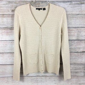 Jeanne Pierre Cardigan Sweater Button Front Cable Knit V-Neck